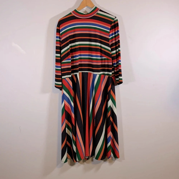 ELOQUII happy striped mock neck midi dress size 22 multi color back neck tie - Picture 1 of 10